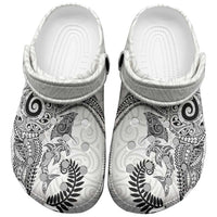 Aotearoa Maori Sea Animals Tribal Clogs Shoes Manta Ray and Shark Moko Pattern White Color LT03 White - Polynesian Pride
