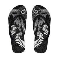 Aotearoa Maori Sea Animals Tribal Flip Flops Manta Ray and Shark Moko Pattern Black Color