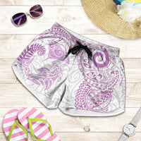 Aotearoa Maori Sea Animals Tribal Shorts for Women Manta Ray and Shark Moko Pattern Pink Color