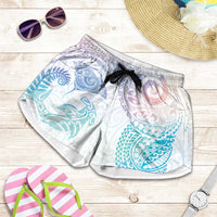 Aotearoa Maori Sea Animals Tribal Shorts for Women Manta Ray and Shark Moko Pattern Sweet Pastel