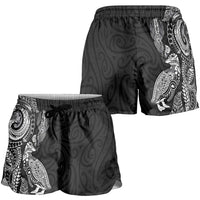 Aotearoa Moko Tribal Tattoo Shorts for Women New Zealand Maori Penguin and Fantail Black Color