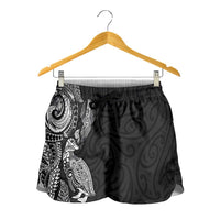 Aotearoa Moko Tribal Tattoo Shorts for Women New Zealand Maori Penguin and Fantail Black Color
