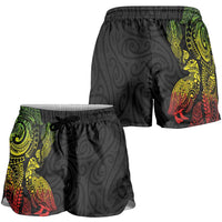 Aotearoa Moko Tribal Tattoo Shorts for Women New Zealand Maori Penguin and Fantail Reggae Style