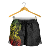 Aotearoa Moko Tribal Tattoo Shorts for Women New Zealand Maori Penguin and Fantail Reggae Style