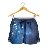 Aotearoa New Zealand New Year Shorts for Women Tribal Koru Tattoo Blue Galaxy Maori Silver Fern
