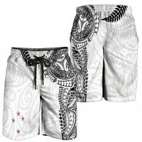 Aotearoa Volleyball Shorts for Men Silver Ferns and Maori Tribal White LT03 - Polynesian Pride