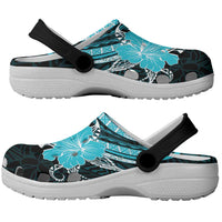 Aqua Polynesian Pattern With Tropical Flowers Clogs Shoes - Polynesian Pride