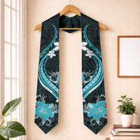Aqua Polynesian Pattern With Tropical Flowers Graduation Stole LT05 One Size Aqua - Polynesian Pride