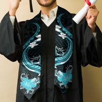 Aqua Polynesian Pattern With Tropical Flowers Graduation Stole LT05 - Polynesian Pride
