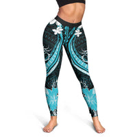 Aqua Polynesian Pattern With Tropical Flowers Leggings - Polynesian Pride