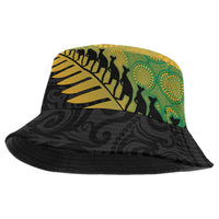 Australia New Zealand Rugby Bucket Hat Gradient Aboriginal Wallabies and Maori Black Fern - Polynesian Pride