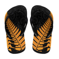 Australia New Zealand Rugby Flip Flops Gold Aboriginal Wallabies and Maori Black Fern - Polynesian Pride