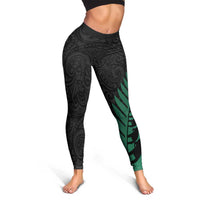 Australia New Zealand Rugby Leggings Green Aboriginal Wallabies and Maori Black Fern - Polynesian Pride