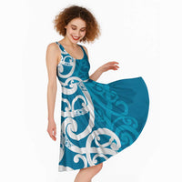 Azure Blue Maori Midi Dress Koru Kowhaiwhai LT7 - Polynesian Pride