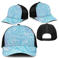 Baby Blue Gradient Polynesia Baseball Net Cap Hawaiian Tribal Hammerhead Shark Tattoo - Polynesian Pride