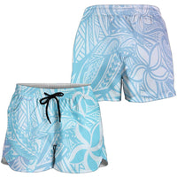 Baby Blue Gradient Polynesia Shorts for Women Hawaiian Tribal Hammerhead Shark Tattoo LT14 - Polynesian Pride