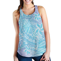 Baby Blue Gradient Polynesia Women Racerback Tank Hawaiian Tribal Hammerhead Shark Tattoo - Polynesian Pride