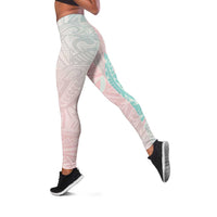 Baby Pink Gradient Polynesia Leggings Hawaiian Tribal Hammerhead Shark Tattoo - Polynesian Pride