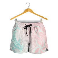 Baby Pink Gradient Polynesia Shorts for Women Hawaiian Tribal Hammerhead Shark Tattoo LT14 - Polynesian Pride