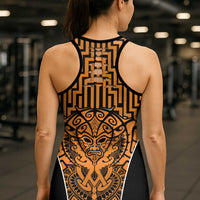 Basketball New Zealand Hollow Tank Top Gold Maori Ta Moko Indigenous LT9 - Polynesian Pride