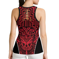 Basketball New Zealand Hollow Tank Top Red Maori Ta Moko Indigenous LT9 - Polynesian Pride