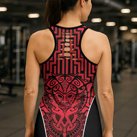 Basketball New Zealand Hollow Tank Top Red Maori Ta Moko Indigenous LT9 - Polynesian Pride