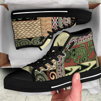 Beige Aotearoa Kowhaiwhai Pattern High Top Shoes NZ Maori Quilt Style - Polynesian Pride