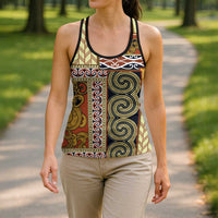 Beige Aotearoa Kowhaiwhai Pattern Hollow Tank Top NZ Maori Quilt Style - Polynesian Pride