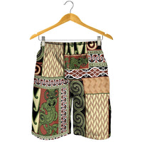 Beige Aotearoa Kowhaiwhai Pattern Shorts for Men NZ Maori Quilt Style - Polynesian Pride