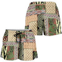 Beige Aotearoa Kowhaiwhai Pattern Shorts for Women NZ Maori Quilt Style - Polynesian Pride