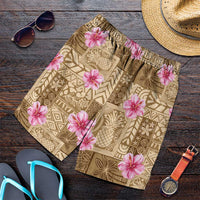 Beige Hawaii Hibiscus With Tropical Flowers Motifs Shorts for Men LT14 Beige - Polynesian Pride