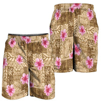 Beige Hawaii Hibiscus With Tropical Flowers Motifs Shorts for Men LT14 - Polynesian Pride