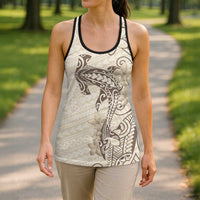 Beige Hawaii Hollow Tank Top Hammerhead Shark Tattoo Curve Polynesian - Polynesian Pride