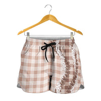 Beige Hawaii Palaka Shorts for Women Hawaiian Honohono Lei LT05 - Polynesian Pride