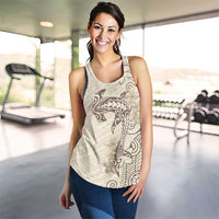 Beige Hawaii Women Racerback Tank Hammerhead Shark Tattoo Curve Polynesian - Polynesian Pride