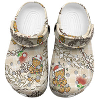 Beige Palaka Hawaii Mele Kalikimaka Clogs Shoes Ohia Lehua Shell Leis Funny Gingerbread Santa LT14 Beige - Polynesian Pride