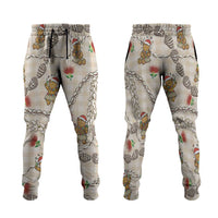 Beige Palaka Hawaii Mele Kalikimaka Jogger Pants Ohia Lehua Shell Leis Funny Gingerbread Santa LT14 Beige - Polynesian Pride