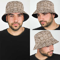 Beige Palaka Quilt Hawaii Bucket Hat Hawaiian Tropical Monstera Sea Turtle LT14 - Polynesian Pride