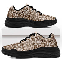 Beige Palaka Quilt Hawaii Chunky Sneakers Hawaiian Tropical Monstera Sea Turtle LT14 Beige - Polynesian Pride