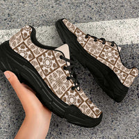 Beige Palaka Quilt Hawaii Chunky Sneakers Hawaiian Tropical Monstera Sea Turtle LT14 - Polynesian Pride