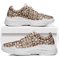 Beige Palaka Quilt Hawaii Chunky Sneakers Hawaiian Tropical Monstera Sea Turtle LT14 Beige - Polynesian Pride