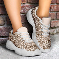 Beige Palaka Quilt Hawaii Chunky Sneakers Hawaiian Tropical Monstera Sea Turtle LT14 - Polynesian Pride