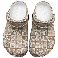 Beige Palaka Quilt Hawaii Clogs Shoes Hawaiian Tropical Monstera Sea Turtle LT14 Beige - Polynesian Pride