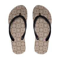 Beige Palaka Quilt Hawaii Flip Flops Hawaiian Tropical Monstera Sea Turtle LT14 Beige - Polynesian Pride