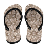 Beige Palaka Quilt Hawaii Flip Flops Hawaiian Tropical Monstera Sea Turtle LT14 - Polynesian Pride