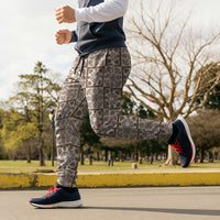 Beige Palaka Quilt Hawaii Jogger Pants Hawaiian Tropical Monstera Sea Turtle LT14 - Polynesian Pride