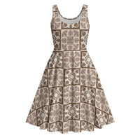 Beige Palaka Quilt Hawaii Midi Dress Hawaiian Tropical Monstera Sea Turtle LT14 Beige - Polynesian Pride