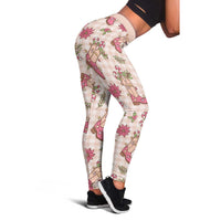 Beige Paniolo Palaka Hawaiian Cowgirl Christmas Leggings - Polynesian Pride