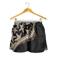 Beige Polynesian Starfish Unique Pattern Shorts for Women LT01 - Polynesian Pride