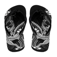 Black Aloha Hawaii Flip Flops Polynesian Shark Tattoo With Plumeria - Polynesian Pride
